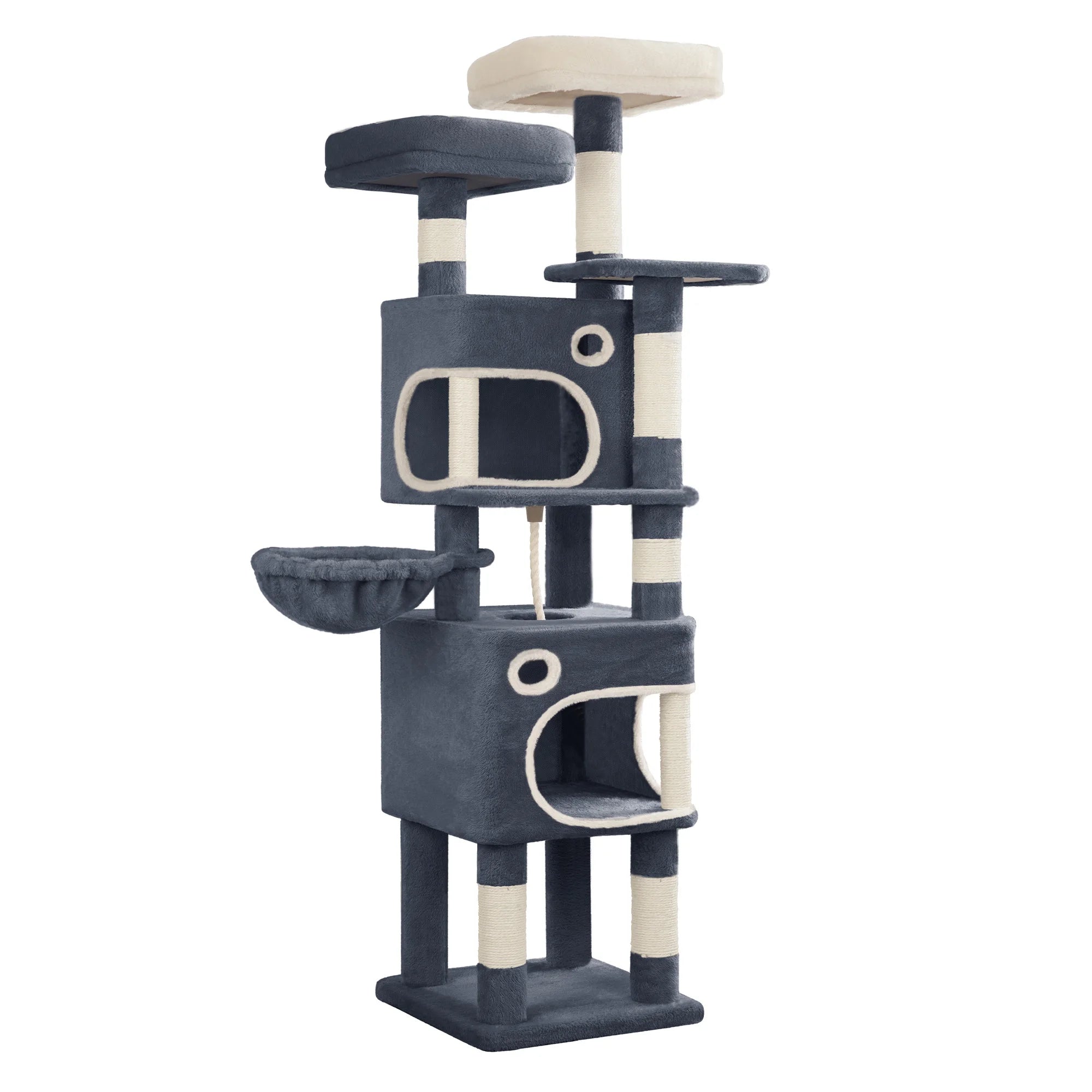 159cm Cat Tree for Indoor Cats, Cat Tower, Multi-Level Cats Condo with 8 Scratching Posts, 3 Platforms, 2 Caves, Basket