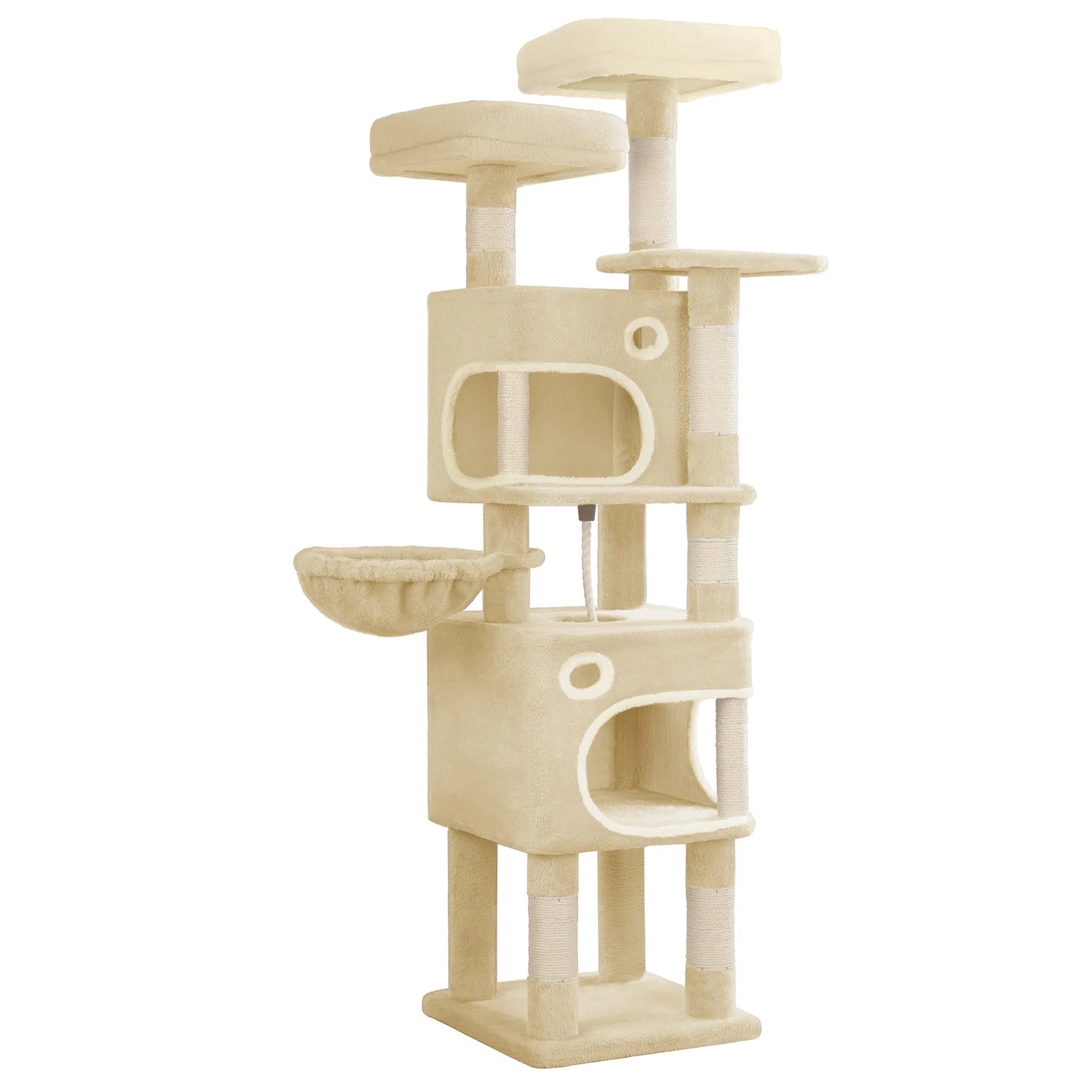 159cm Cat Tree for Indoor Cats, Cat Tower, Multi-Level Cats Condo with 8 Scratching Posts, 3 Platforms, 2 Caves, Basket