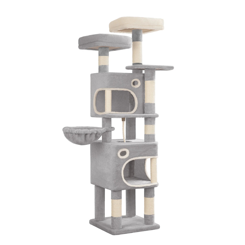 159cm Cat Tree for Indoor Cats, Cat Tower, Multi-Level Cats Condo with 8 Scratching Posts, 3 Platforms, 2 Caves, Basket