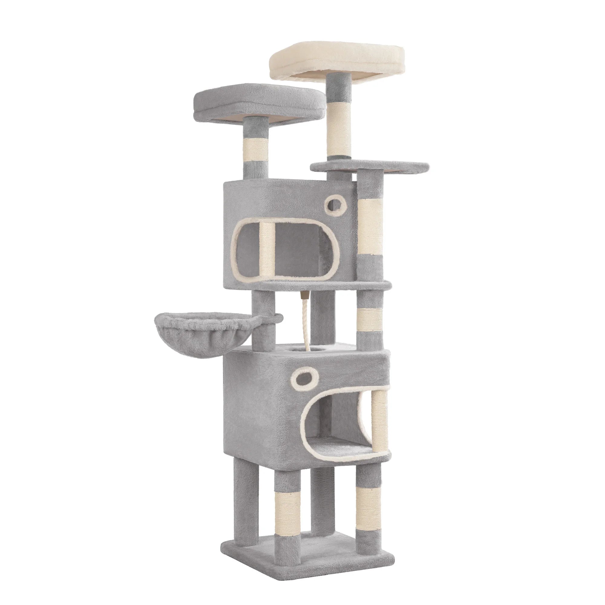 159cm Cat Tree for Indoor Cats, Cat Tower, Multi-Level Cats Condo with 8 Scratching Posts, 3 Platforms, 2 Caves, Basket