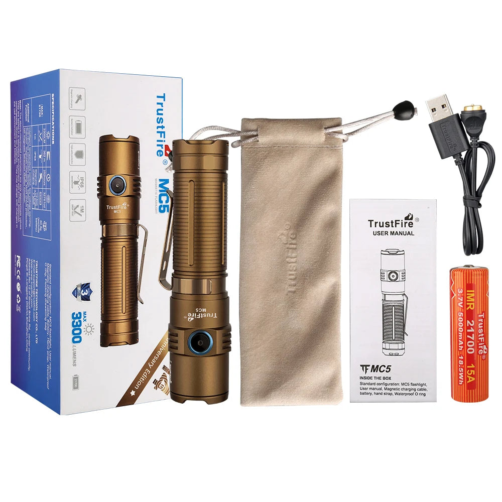 Trustfire MC5  3300Lumen  Lamp 21700 Battery Torchs with and Power Indicator