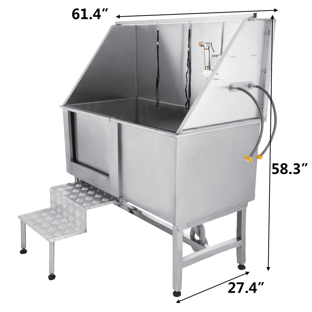SucceBuy 62In  Professional Stainless Steel  With Steps  Dog Washing Station