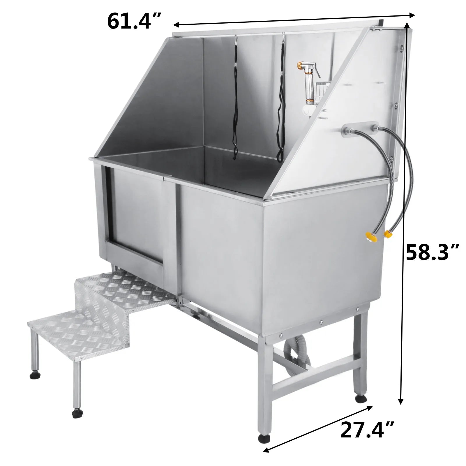 SucceBuy 62In  Professional Stainless Steel  With Steps  Dog Washing Station