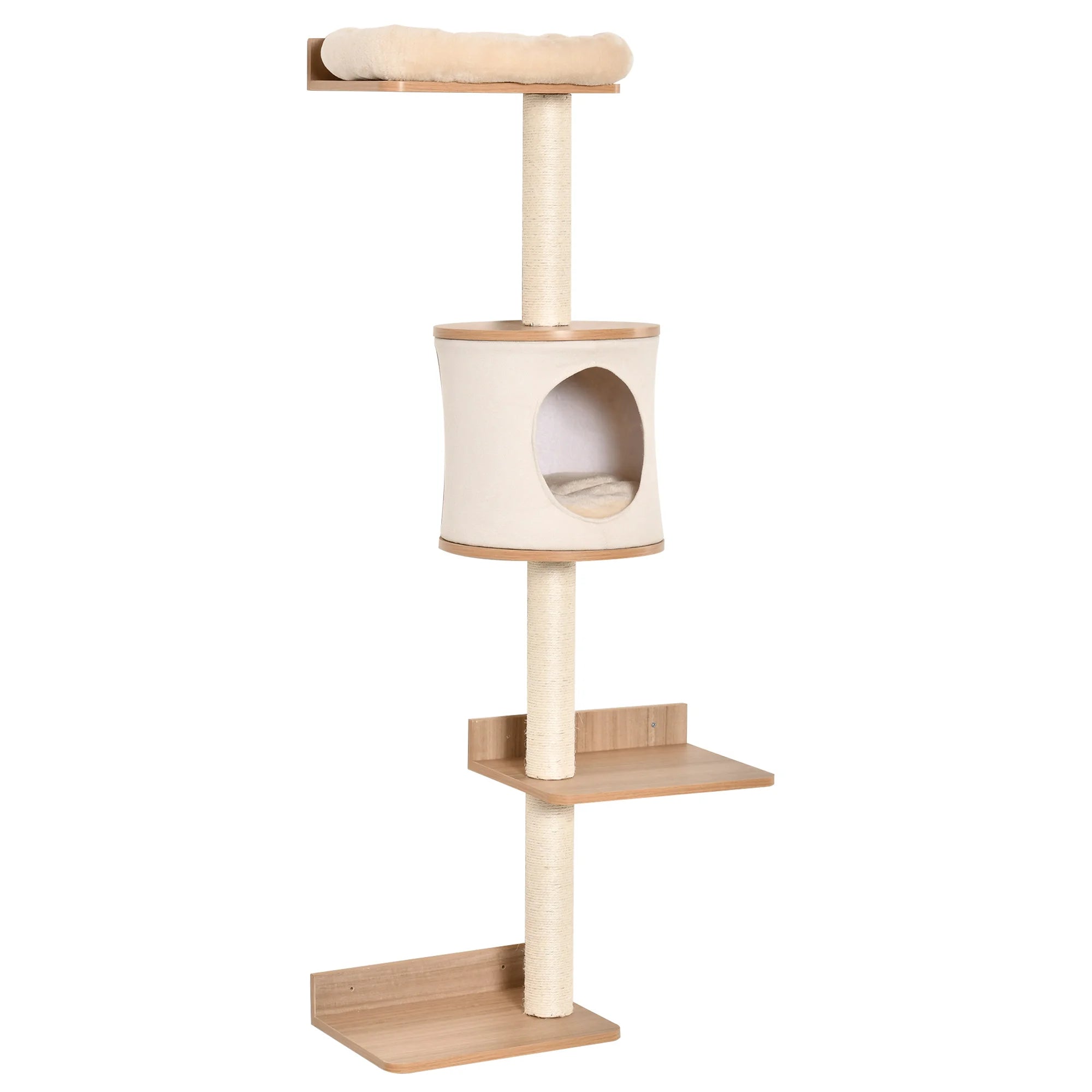 PawHut cat tree wall decks removable cushion scraper Post