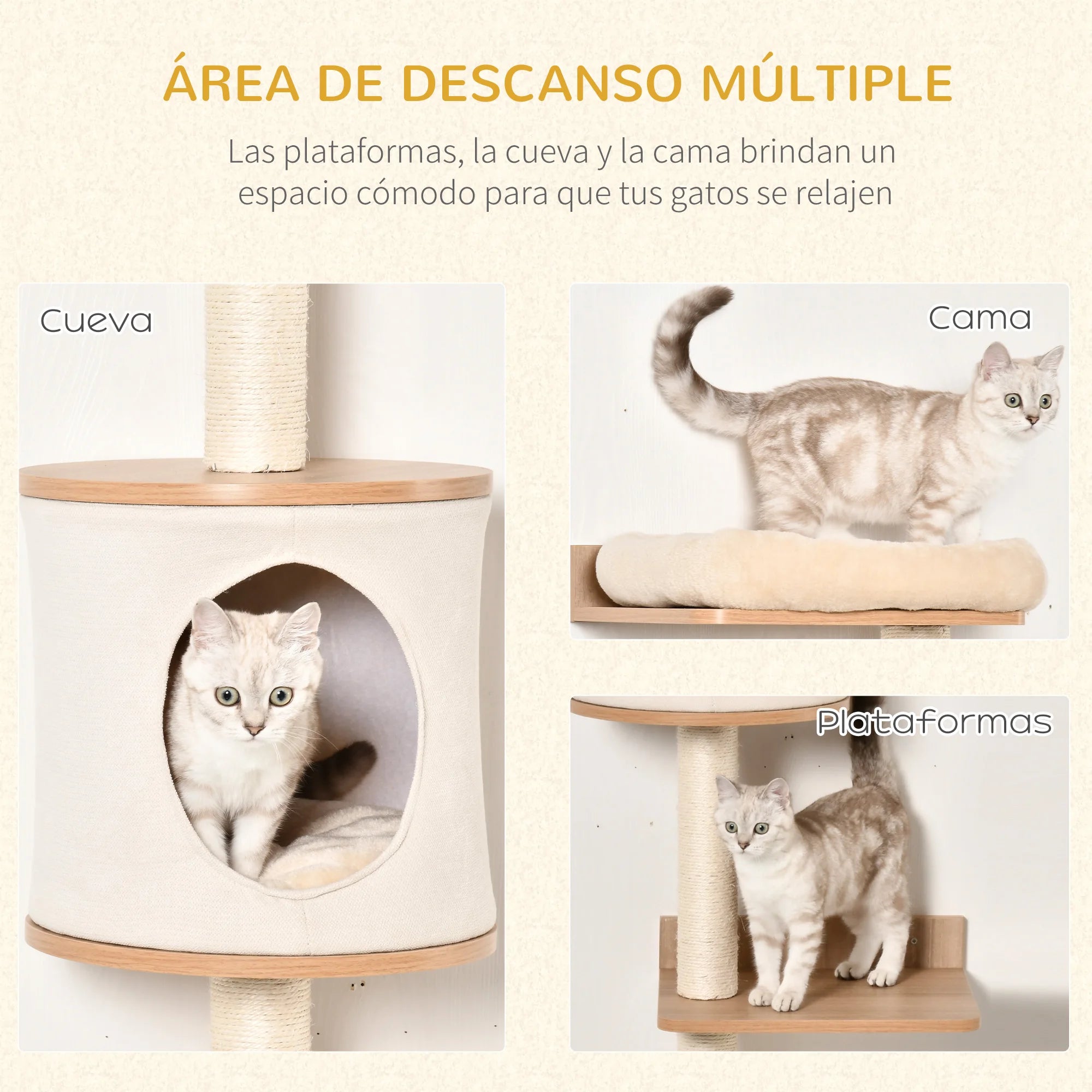 PawHut cat tree wall decks removable cushion scraper Post