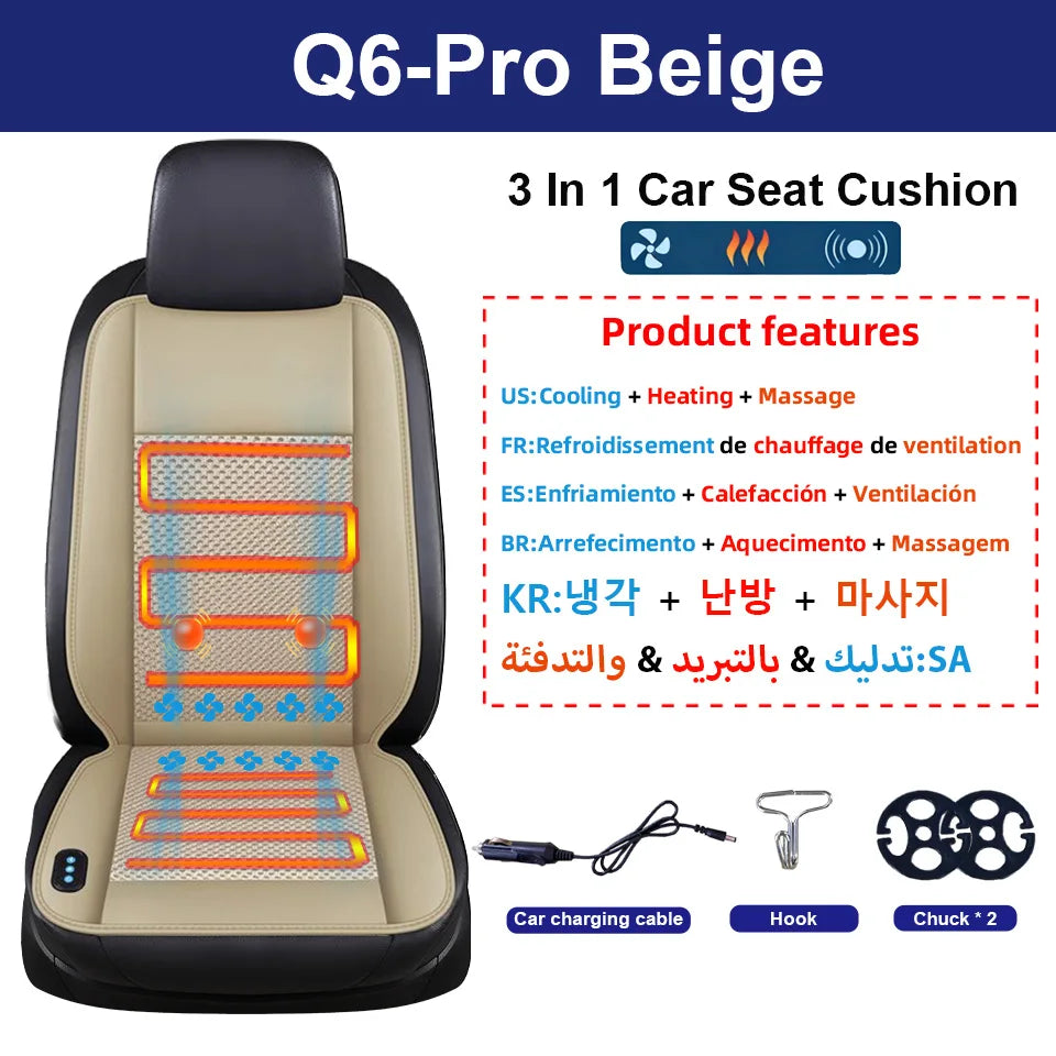 12V Seasons General Multi functional Seat Cover Car Seat Cushion With 10 Fan Ventilation Cooling＆2-Point Massage＆Full Heating