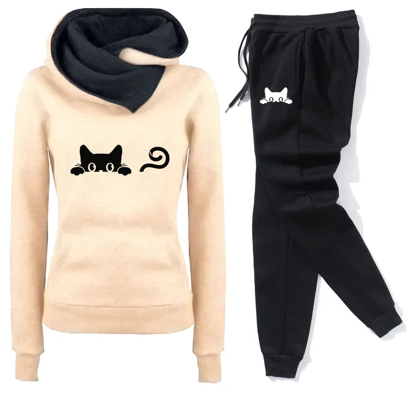 2025 Autumn Winter Women Jogging Set Printed High Collar Hoodie Sports Pants Sports Wear Women's Sports Set Women Tracksuit Sets