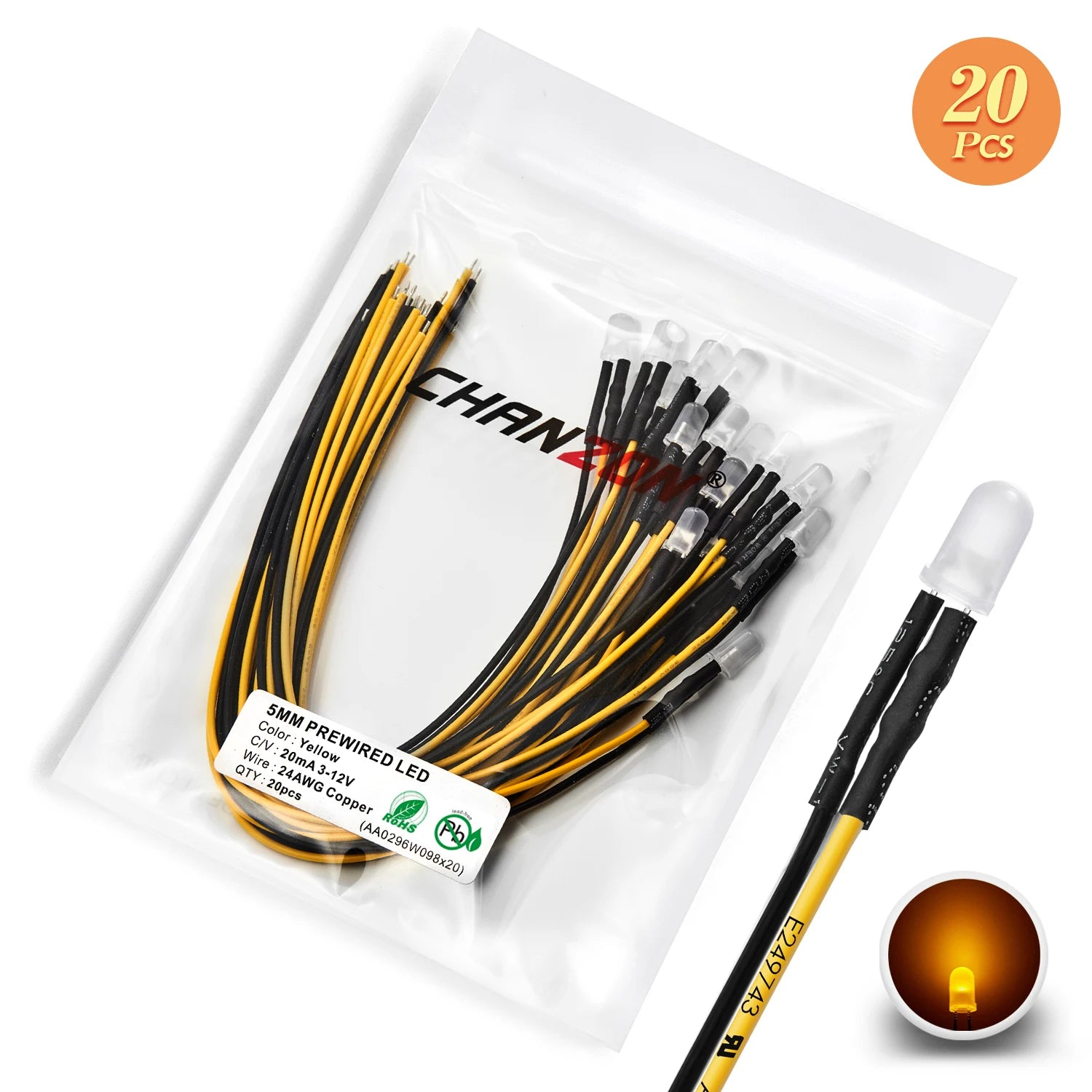 12V 5mm LED Diode Kit White Red Green Blue Yellow Orange Prewired 5 9 12 V Diffused Light Emitting Indicator Assortment Assorted