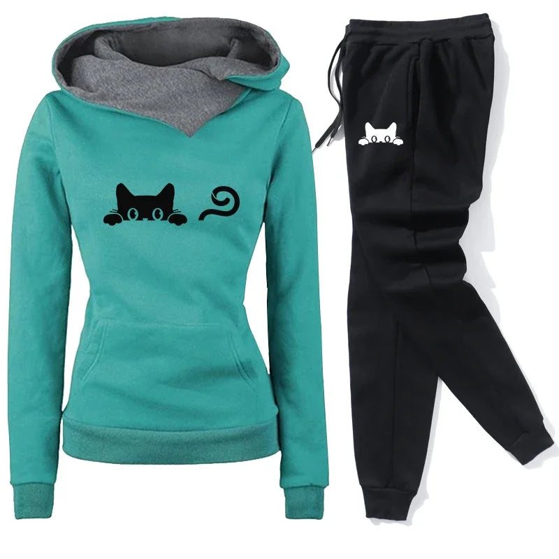 2025 Autumn Winter Women Jogging Set Printed High Collar Hoodie Sports Pants Sports Wear Women's Sports Set Women Tracksuit Sets