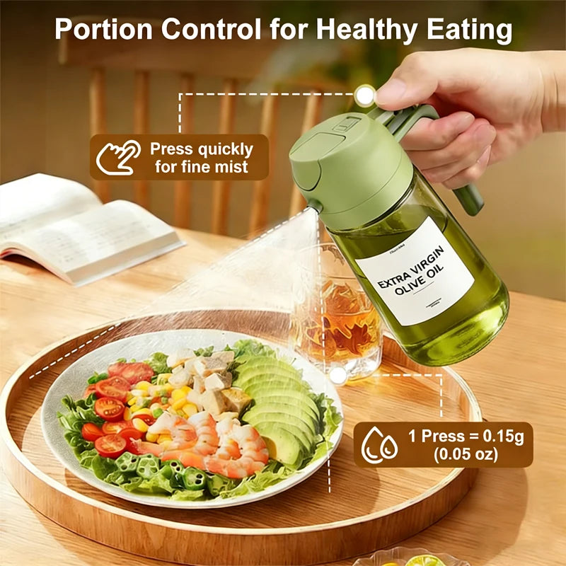 16oz/470ml 2-in-1 Brown Glass Oil Dispenser Sprayer Leakproof Eco-Friendly Olive Oil Sprayer for Cooking Baking BBQ Grill