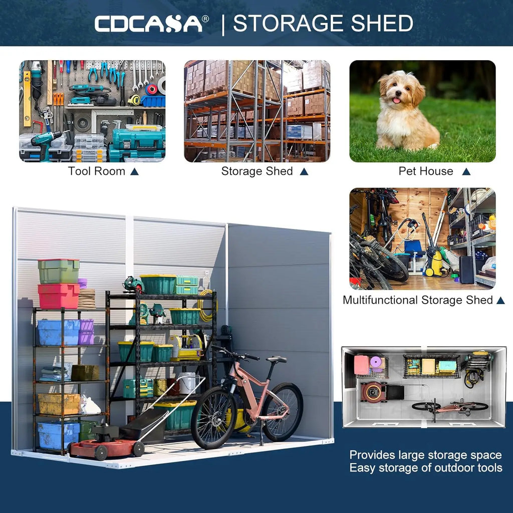 4x8 FT Resin Lean to Shed, Waterproof Outdoor Storage Shed with Floor and Adjustable Openable Windows,Outside, Customized
