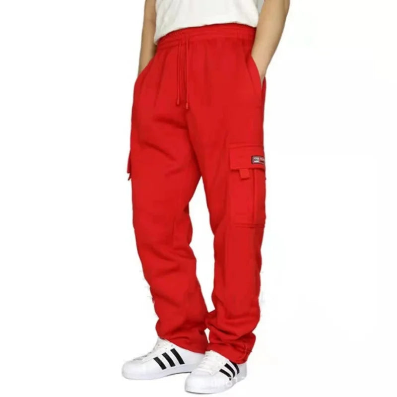 autumn winter Fashion Men's casual Sports pants Solid Color multi-pocket straight Leg Trousers loose large size men cargo pants