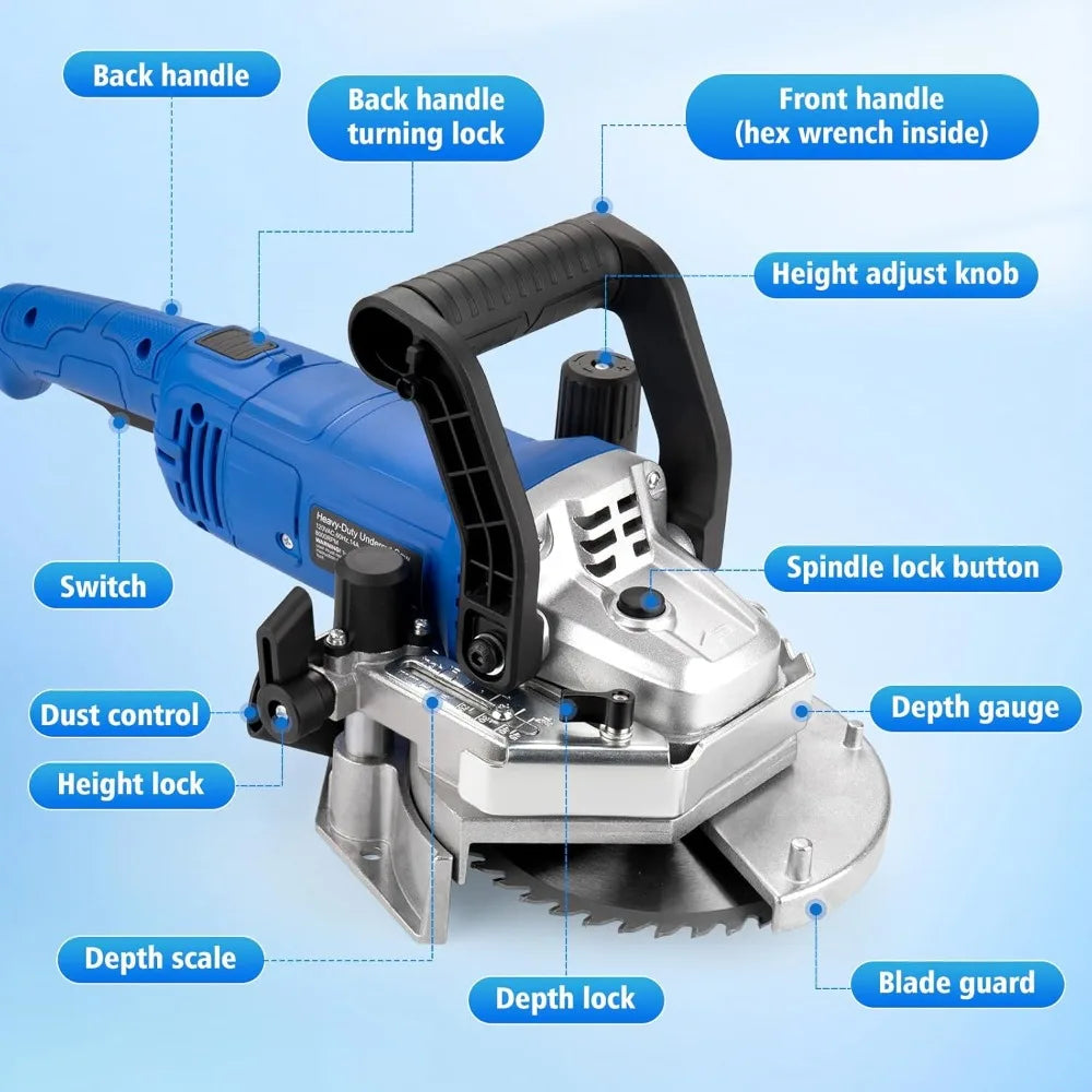 Heavy-Duty Undercut Saw Jamb Saw Kit 1800W 2.5HP 120V 60Hz, with Two 6.5" Alloy Blade (Wood) and One Diamond Blade Model EUS1800