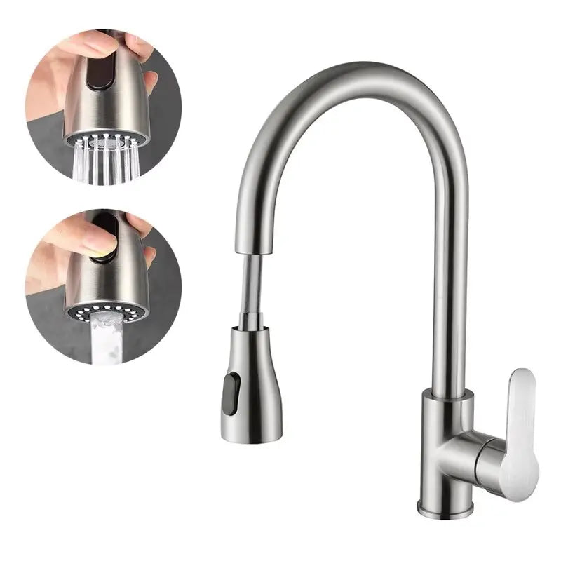 Stainless steel kitchen faucet single hole pull out spout kitchen sink mixer faucet flow spray head 360 swivel cleaning faucet