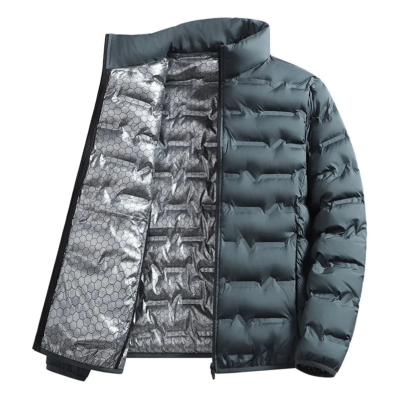 Winter Casual Warm Men Hiking Down Jacket Outdoor Windproof Outerwear Solid Color Thicken Male Down Coats Fashion Stand Collar