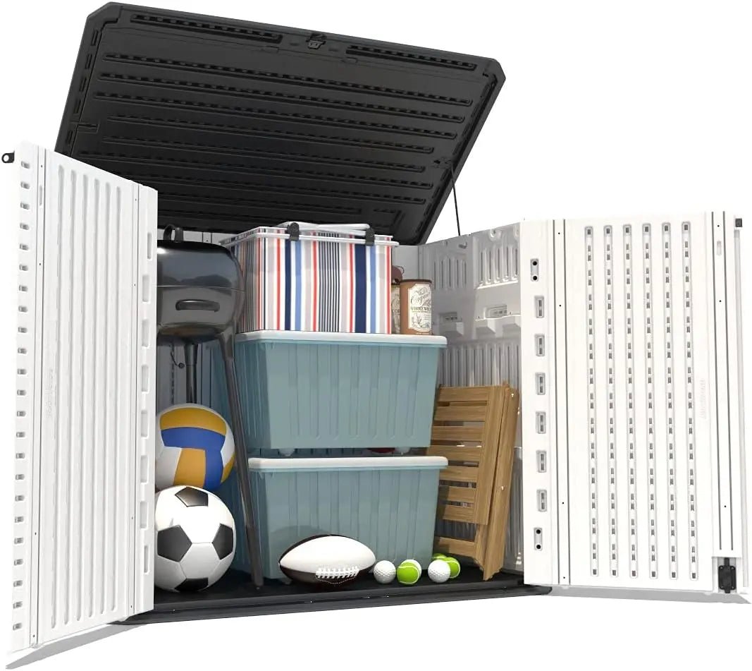 Storage Shed Weather Resistance, Multi-Purpose Outdoor Storage Cabinet for Backyards and Patios, Horizontal Storage Shed for La