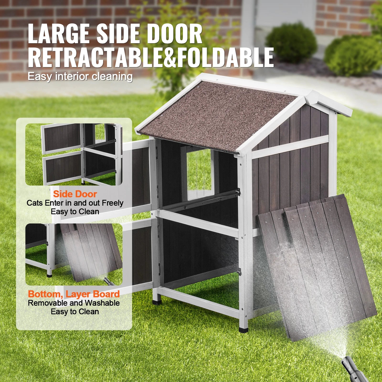 SucceBuy Outdoor Cat House Feral Cat Shelter for Multiple Cat Large Outdoor Wooden Doors Window