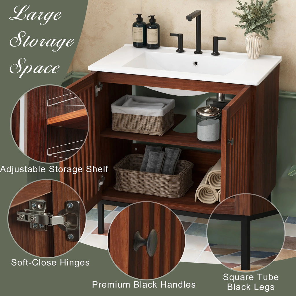 SH.KL 30 Inch  Bathroom Cabinet with 2 Soft-Close Doors, Bathroom Furniture, Vanities