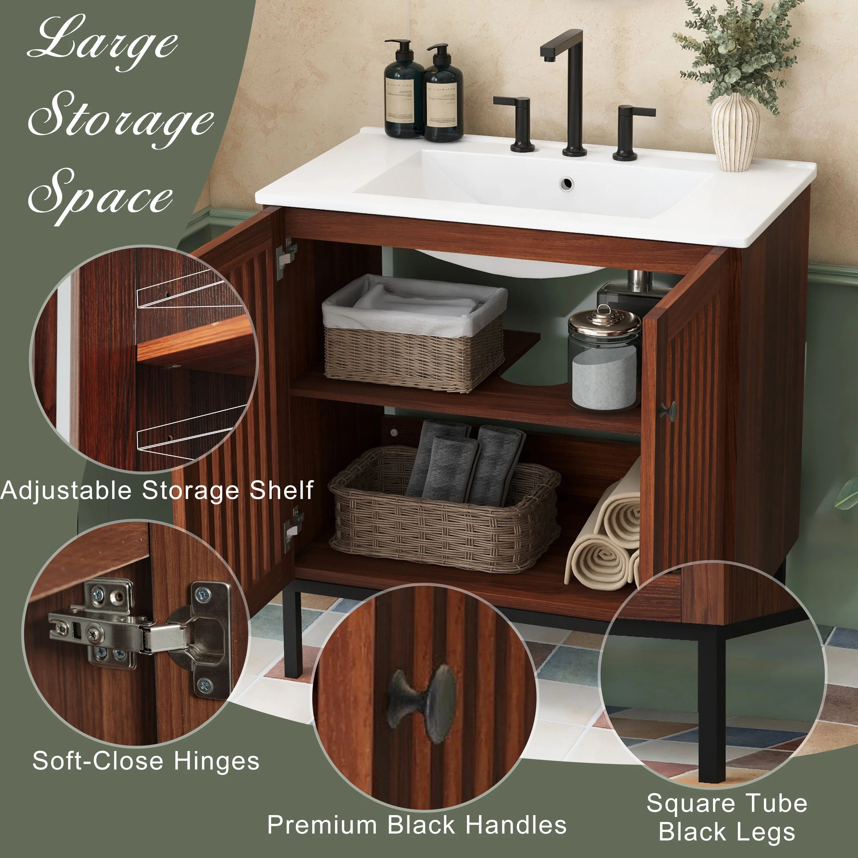 SH.KL 30 Inch  Bathroom Cabinet with 2 Soft-Close Doors, Bathroom Furniture, Vanities