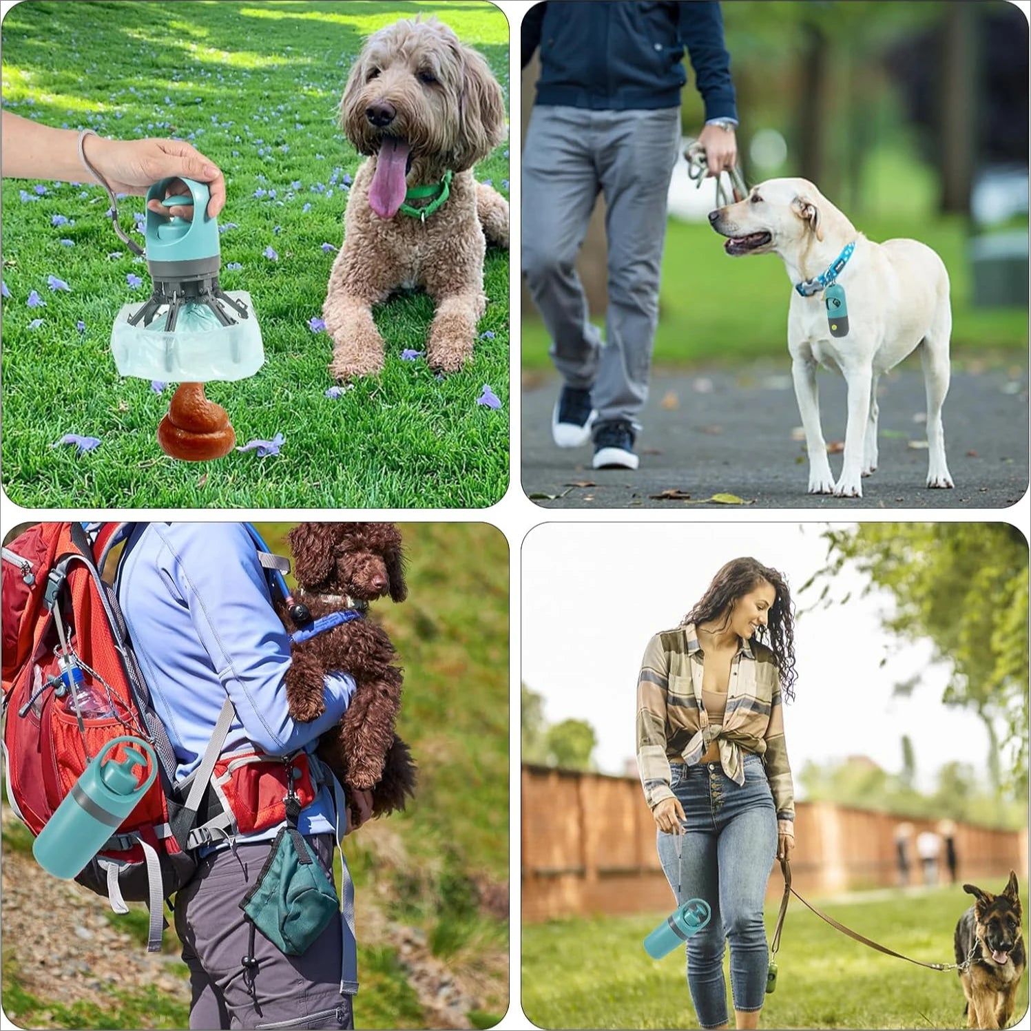 Dog Poop Scooper Set Claw Waste Picker with Leash Clip Poop Bag Dispenser LED Light Portable Hygienic Cleanup Tool for Pet Dogs