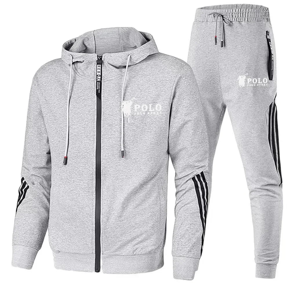 Outdoor fashion men's hooded jacket + jogging pants 2-piece set, 2025 new spring and autumn casual men's sportswear set