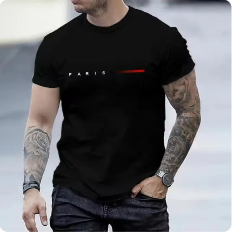 PARIS Men s casual suit spring and summer new style letter print American trend sports fashion short sleeved pants two-piece set