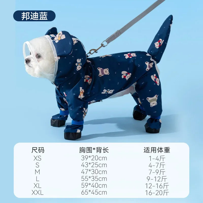 Puppy Dog with Feet Poncho All-inclusive Waterproof Bag Tail Four-legged Pet Clothes Dog Raincoat