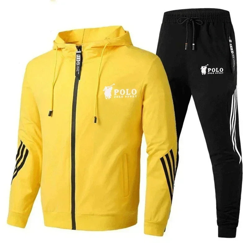 Outdoor fashion men's hooded jacket + jogging pants 2-piece set, 2025 new spring and autumn casual men's sportswear set