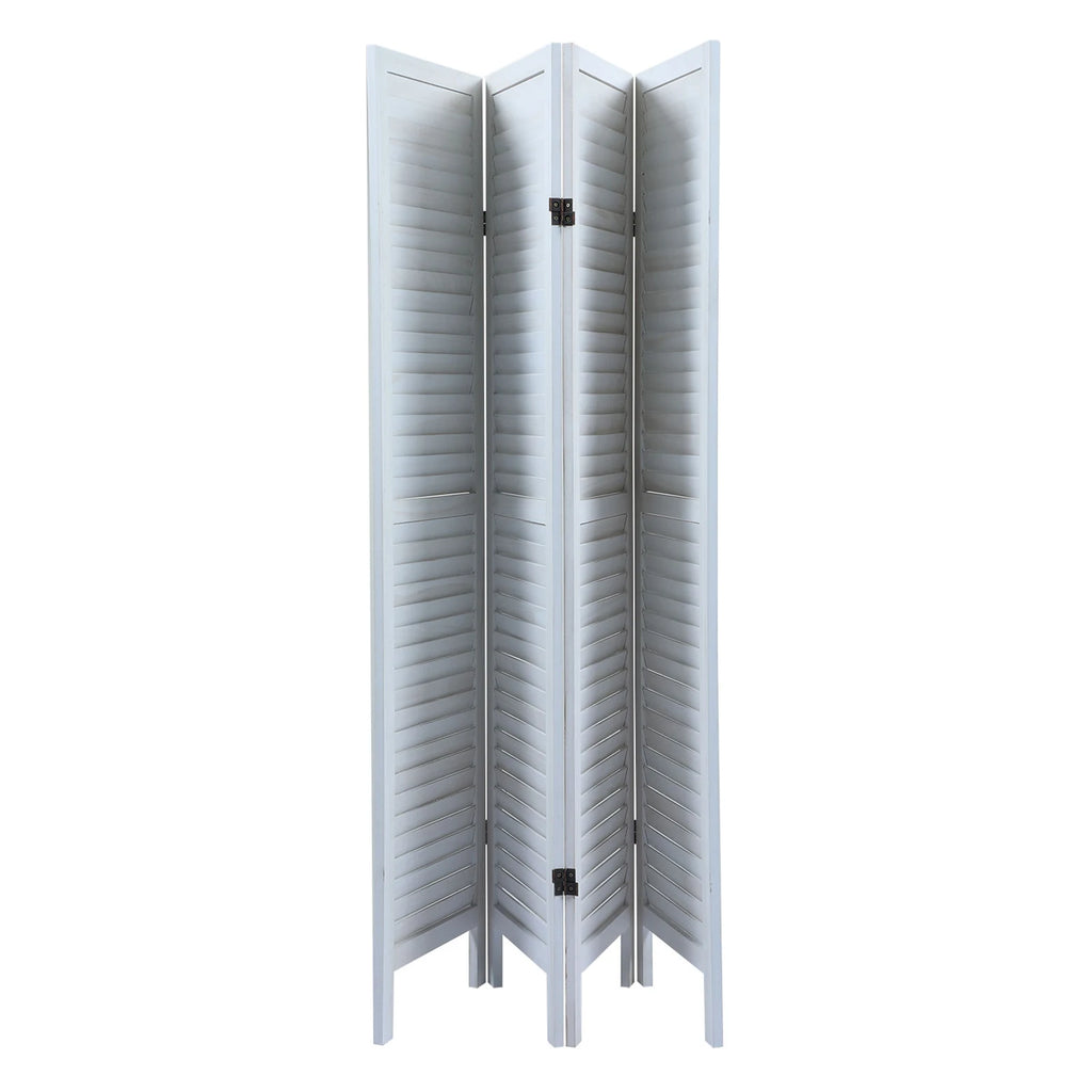 Sycamore wood 4 Panel Screen Folding Louvered Room Divider - Old white