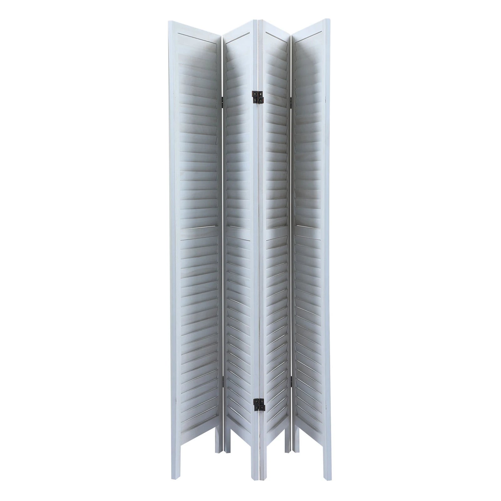 Sycamore wood 4 Panel Screen Folding Louvered Room Divider - Old white