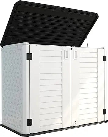 Storage Shed Weather Resistance, Multi-Purpose Outdoor Storage Cabinet for Backyards and Patios, Horizontal Storage Shed for La