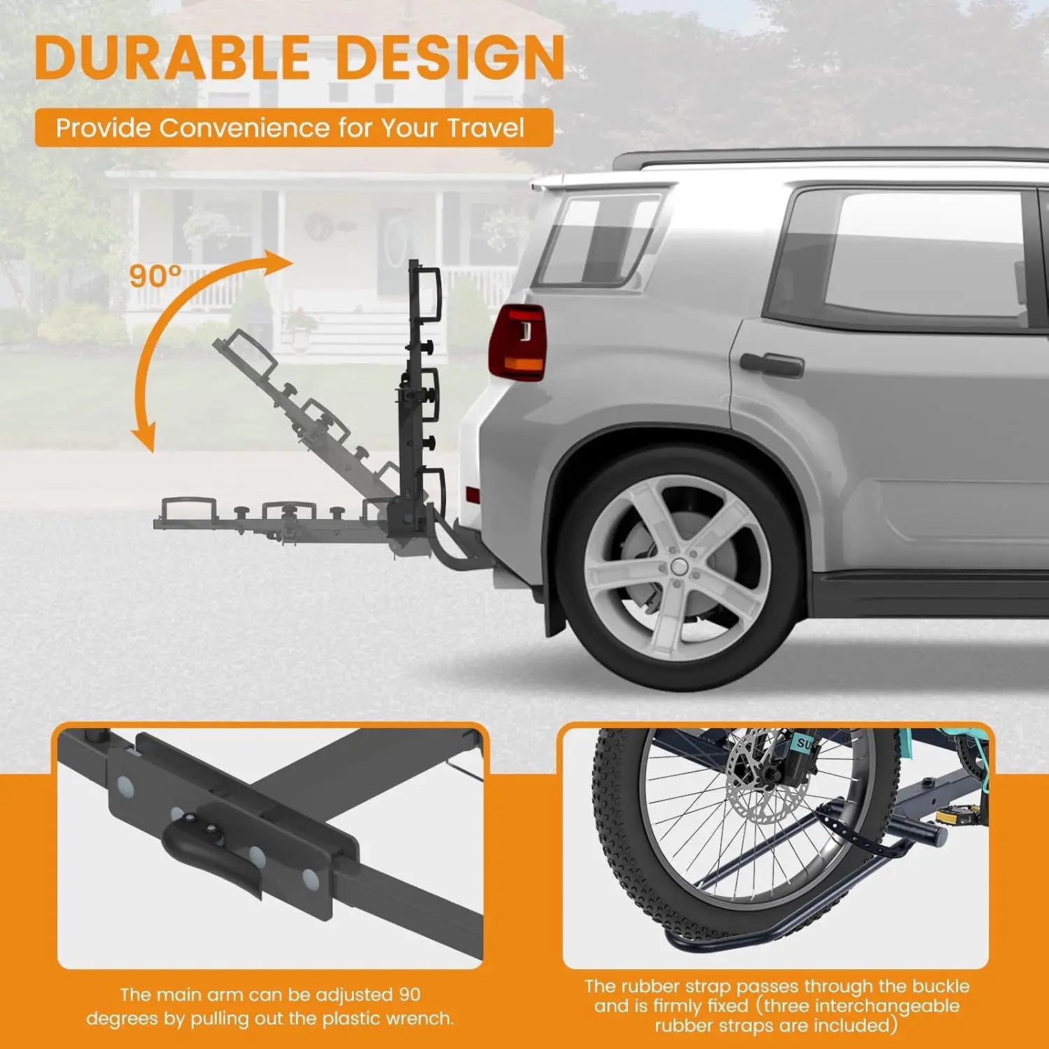 Heavy-Duty 5" Fat Tire Trike Rack for 2" Hitch, 170 lbs Capacity, Folding Carrier for Cars SUVs Vans