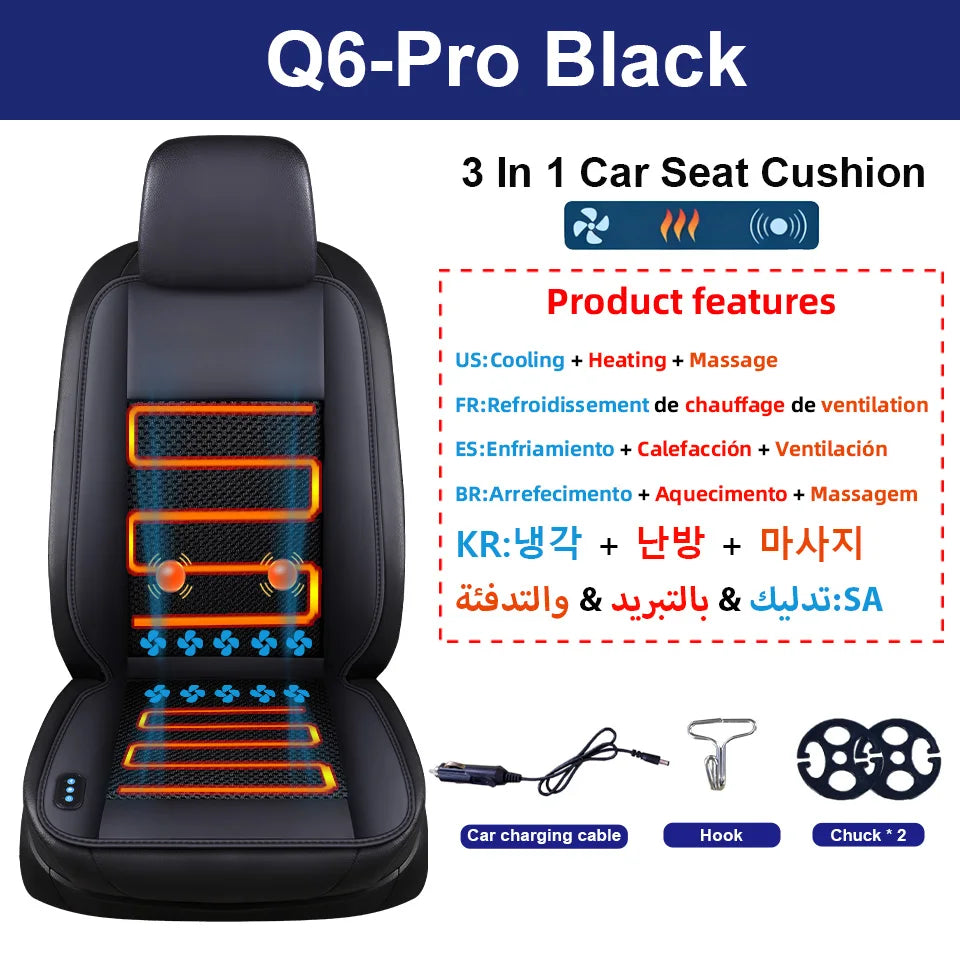 12V Seasons General Multi functional Seat Cover Car Seat Cushion With 10 Fan Ventilation Cooling＆2-Point Massage＆Full Heating