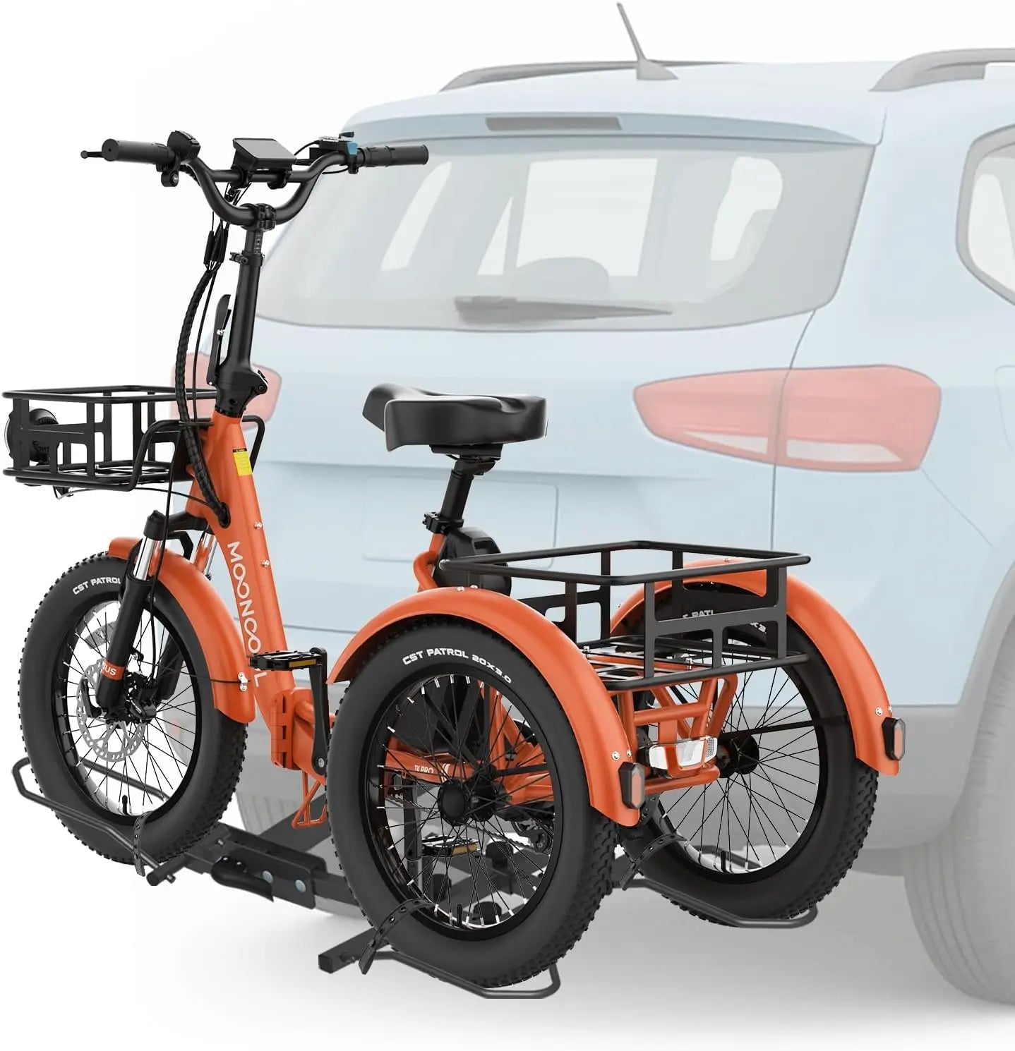 Heavy-Duty 5" Fat Tire Trike Rack for 2" Hitch, 170 lbs Capacity, Folding Carrier for Cars SUVs Vans