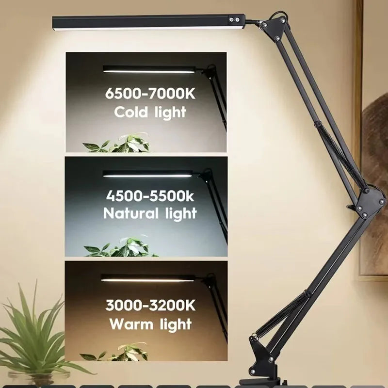 2026 NEW 3 Mode Dimmable LED Desk Lamp with Clamp, 10 Level Brightness Adjustable, Flexible Gooseneck for Study/Office/Bedroom