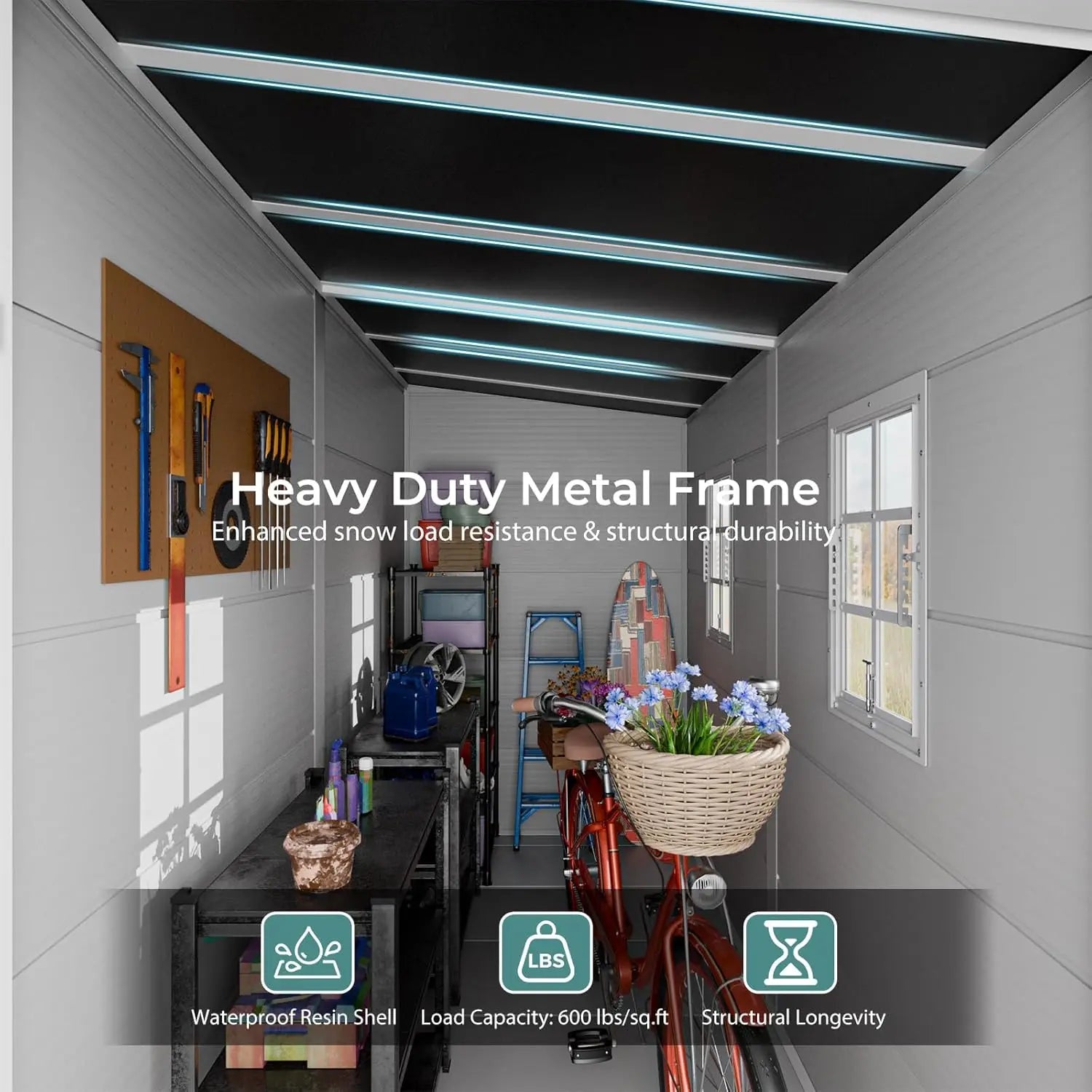 4x8 FT Resin Lean to Shed, Waterproof Outdoor Storage Shed with Floor and Adjustable Openable Windows,Outside, Customized