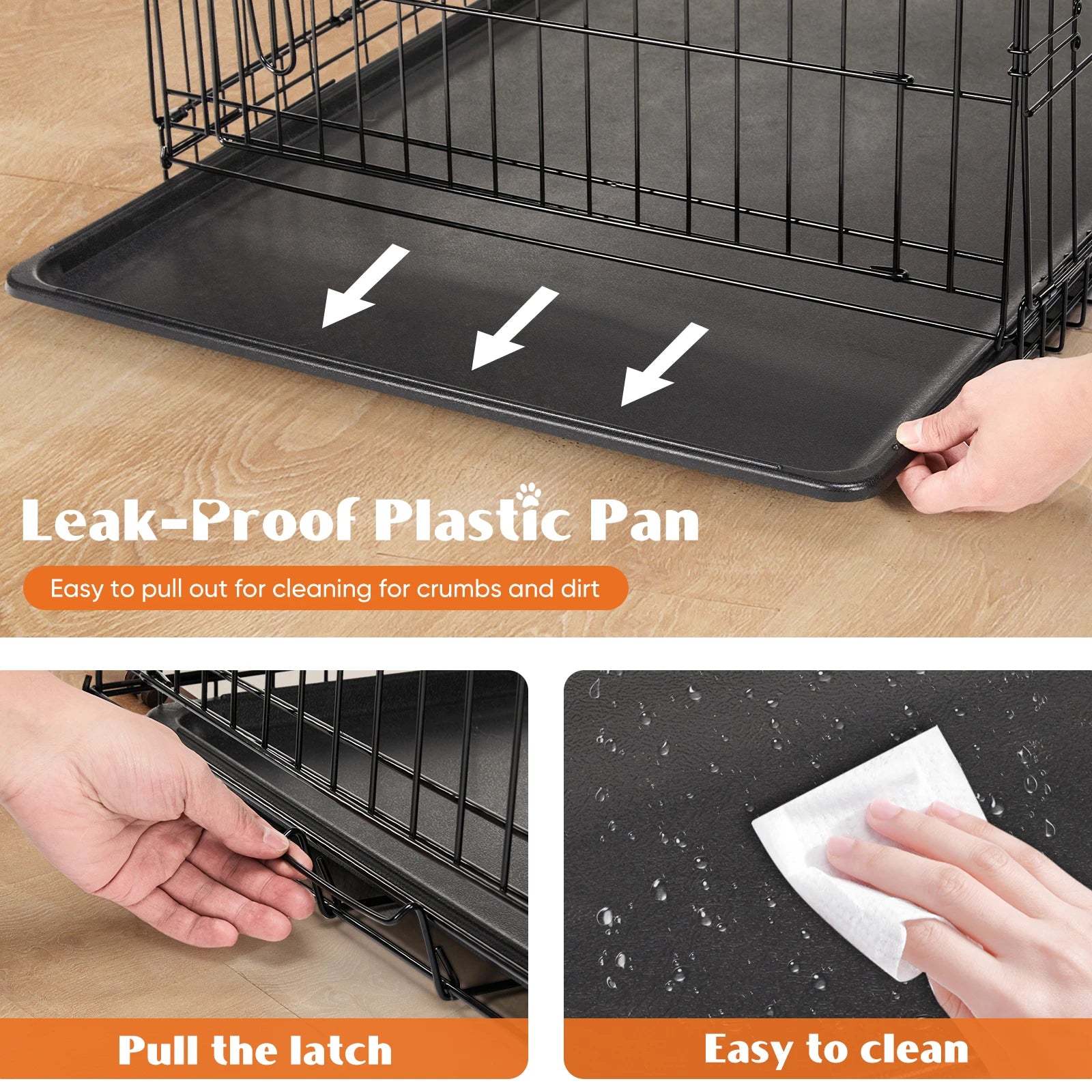 JHK Double Door Folding Metal Wire Dog Cage Travel