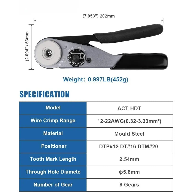 Deutsch Crimp Tool ST2169 Deutsch Crimping For DT,DTM,DTP And Amphenol AT ATP ATM Series Size 16 20 12 Solid Pin