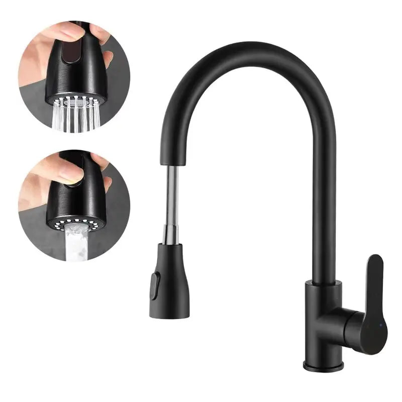 Stainless steel kitchen faucet single hole pull out spout kitchen sink mixer faucet flow spray head 360 swivel cleaning faucet