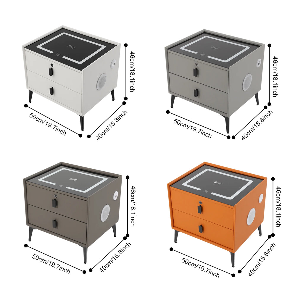 Modern Rectangular Bedside Table with Drawers Bluetooth Speaker Smart Bedside