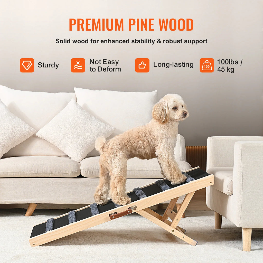 SucceBuy Dog Ramp Folding Ladder Anti-slip High Adjustable Wooden Pet Ramp Removable for Small Old Dog Climb Stairs Sofa Car Bed