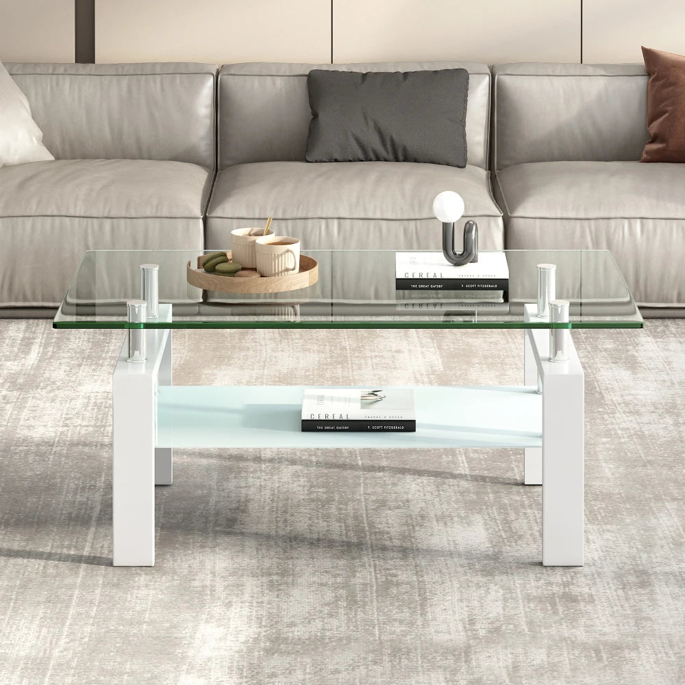 Tempered Clear Glass Coffee Table 2-Layers Coffee