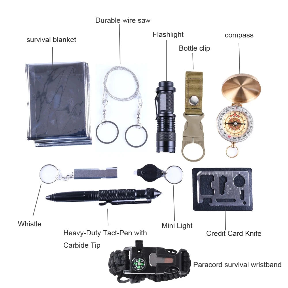 11 in 1 Survival kit Outdoor Camping Equipment Travel Militar Emergency Supplies First aid kits Tactical survival Tools