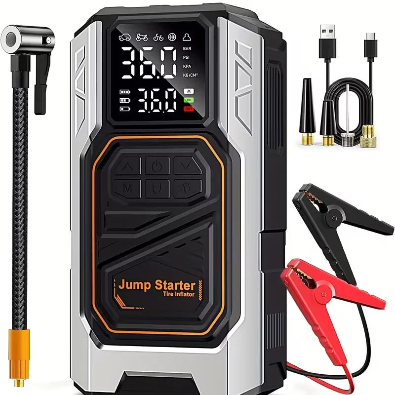 Jump Starter with Air Compressor, 7000A Peak Car Battery Jump Starter Jump Box (All Gas/12.0L Diesel), Battery Charger,LED Light