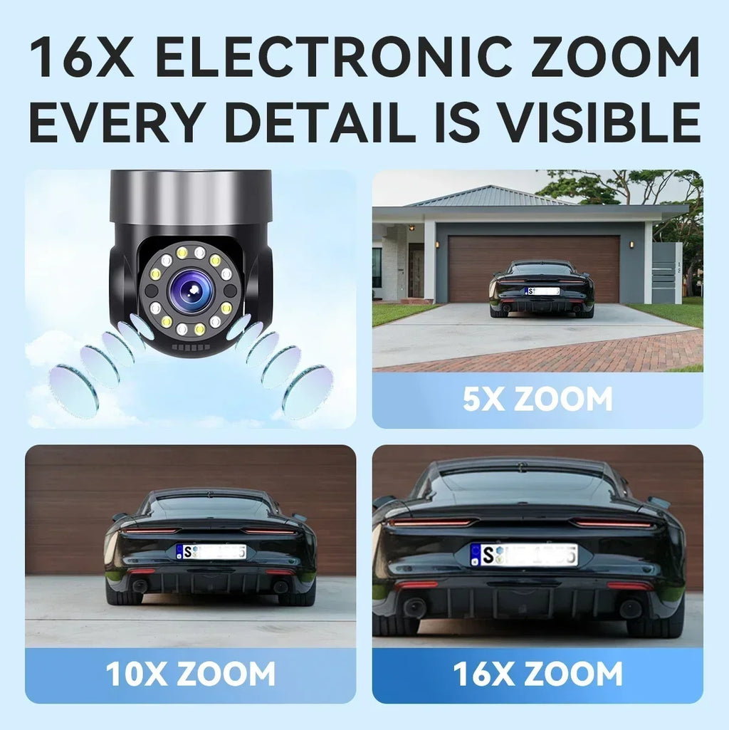 10K 20MP  WIFI IP Camera Outdoor 4 Lens 4 Screens 16X Zoom CCTV Wireless Video Surveillance Cameras 6K 12MP Security Protection