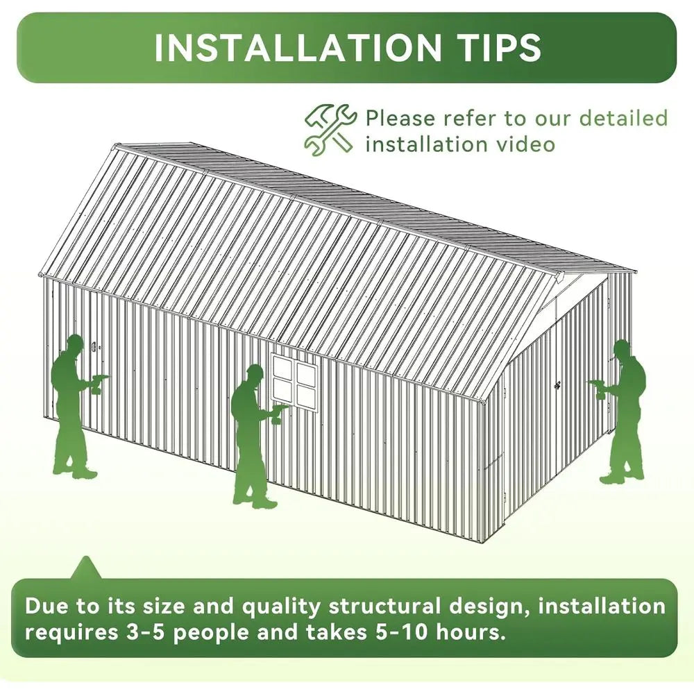 12x20x9.3 ft Large Outdoor Metal Storage Shed - 1700 sq ft, Double Door, Weather-Resistant, Brown