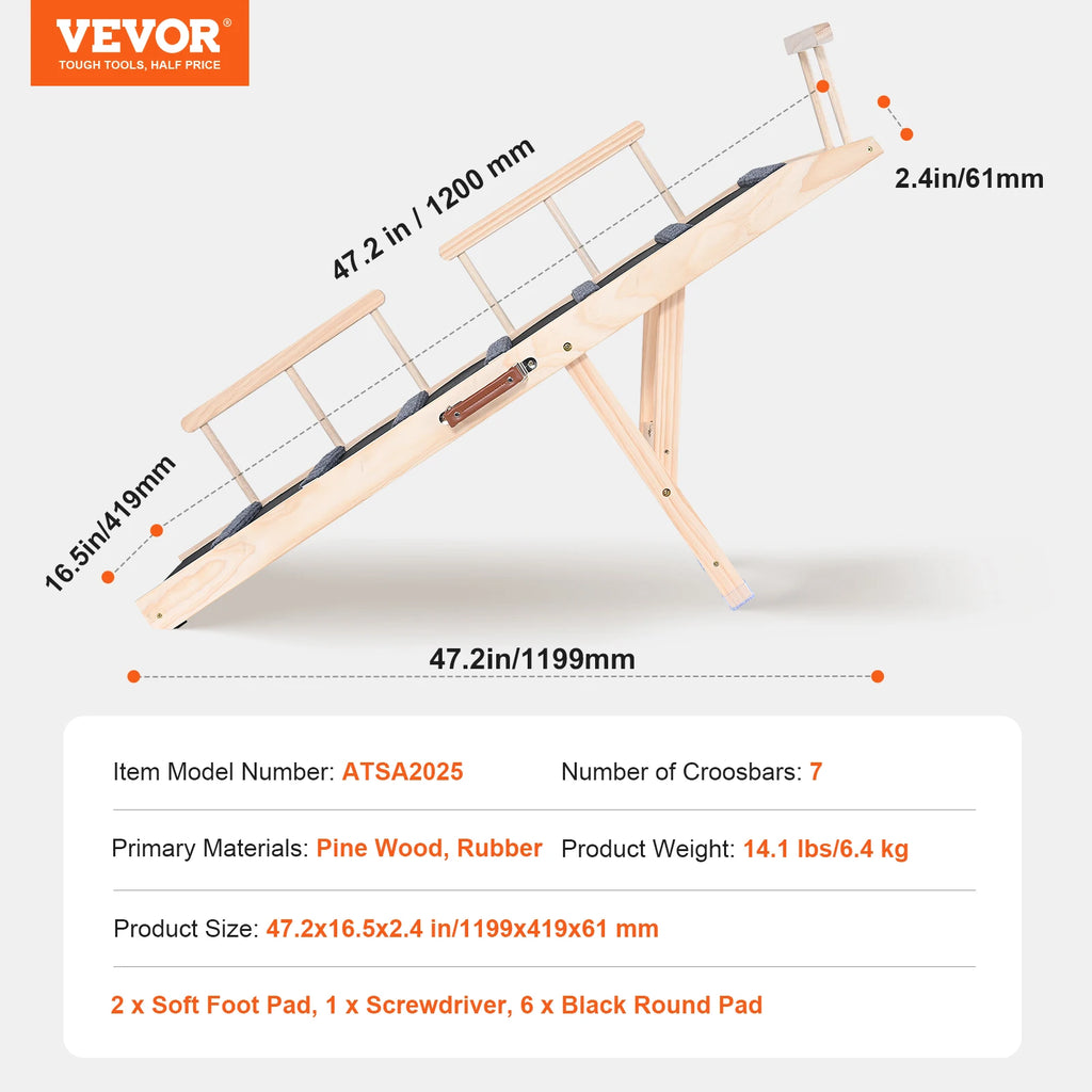 SucceBuy Dog Ramp Folding Ladder Anti-slip High Adjustable Wooden Pet Ramp Removable for Small Old Dog Climb Stairs Sofa Car Bed