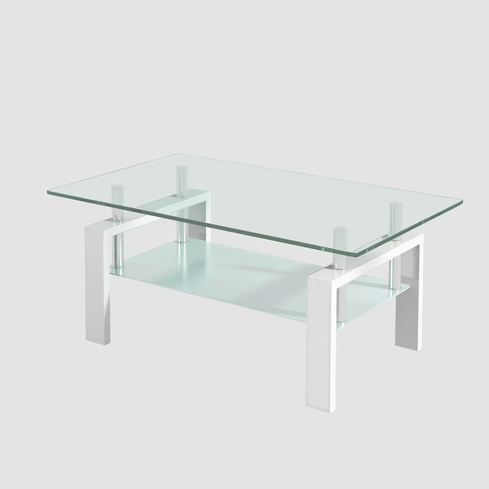 Tempered Clear Glass Coffee Table 2-Layers Coffee