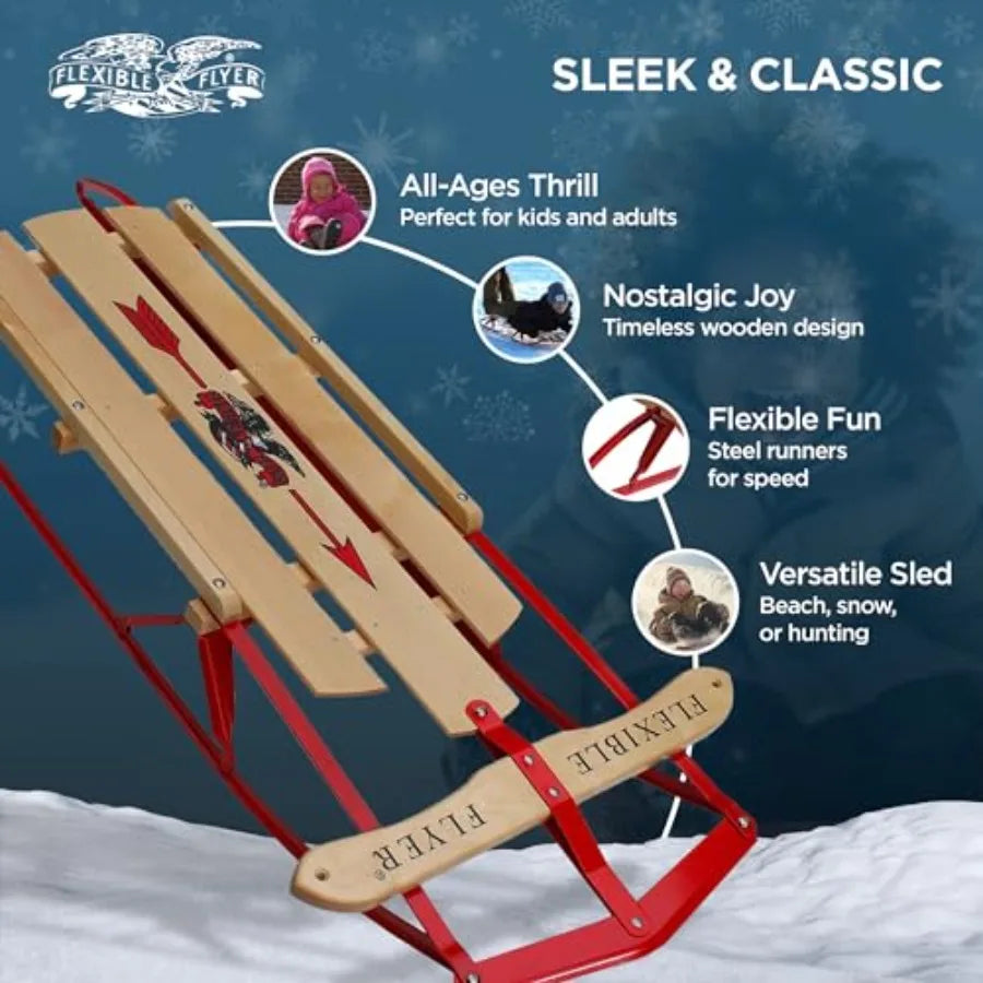 Flexible Flyer Metal Runner Sled. Steel Wood Steering Snow Slider