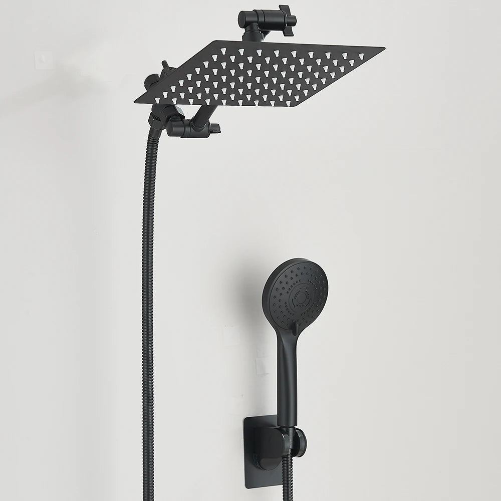 Shower Head Combo 8-12Inch High Pressure Rain Shower Head with Adjustable Extension Arm With 3-way Handheld Shower Spray